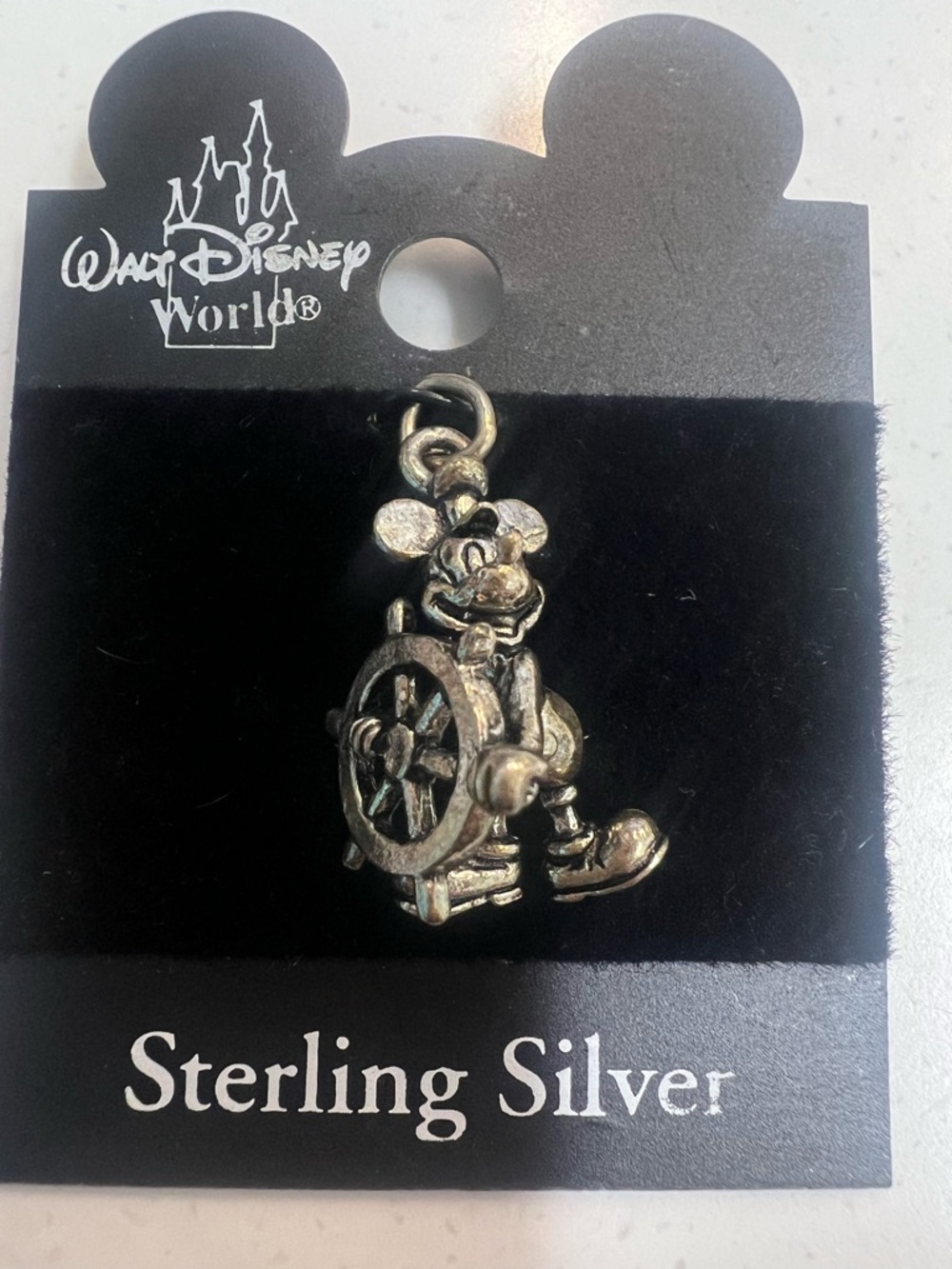 Vintage Walt Disney World Steamboat Willie Mickey Mouse charm Sterling Silver